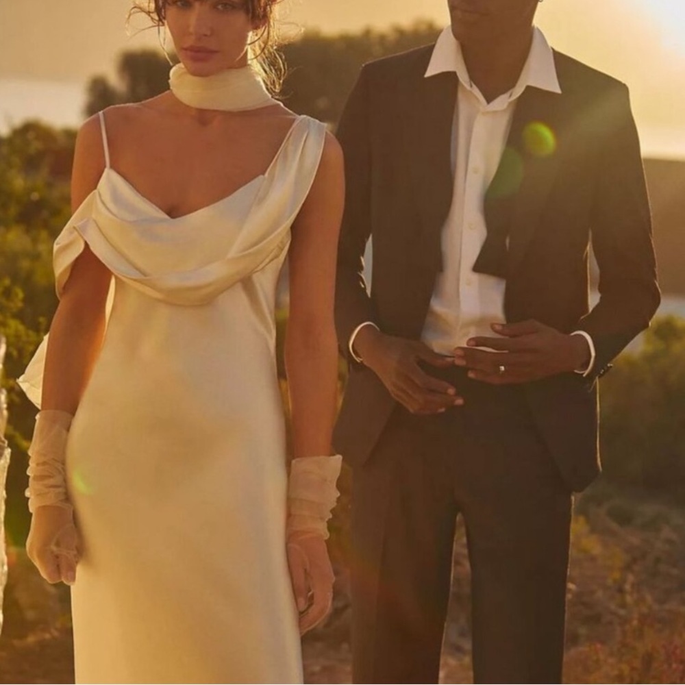 Reformation Ivory Satin Cowl Neck Wedding Gown - Picture 5 of 12